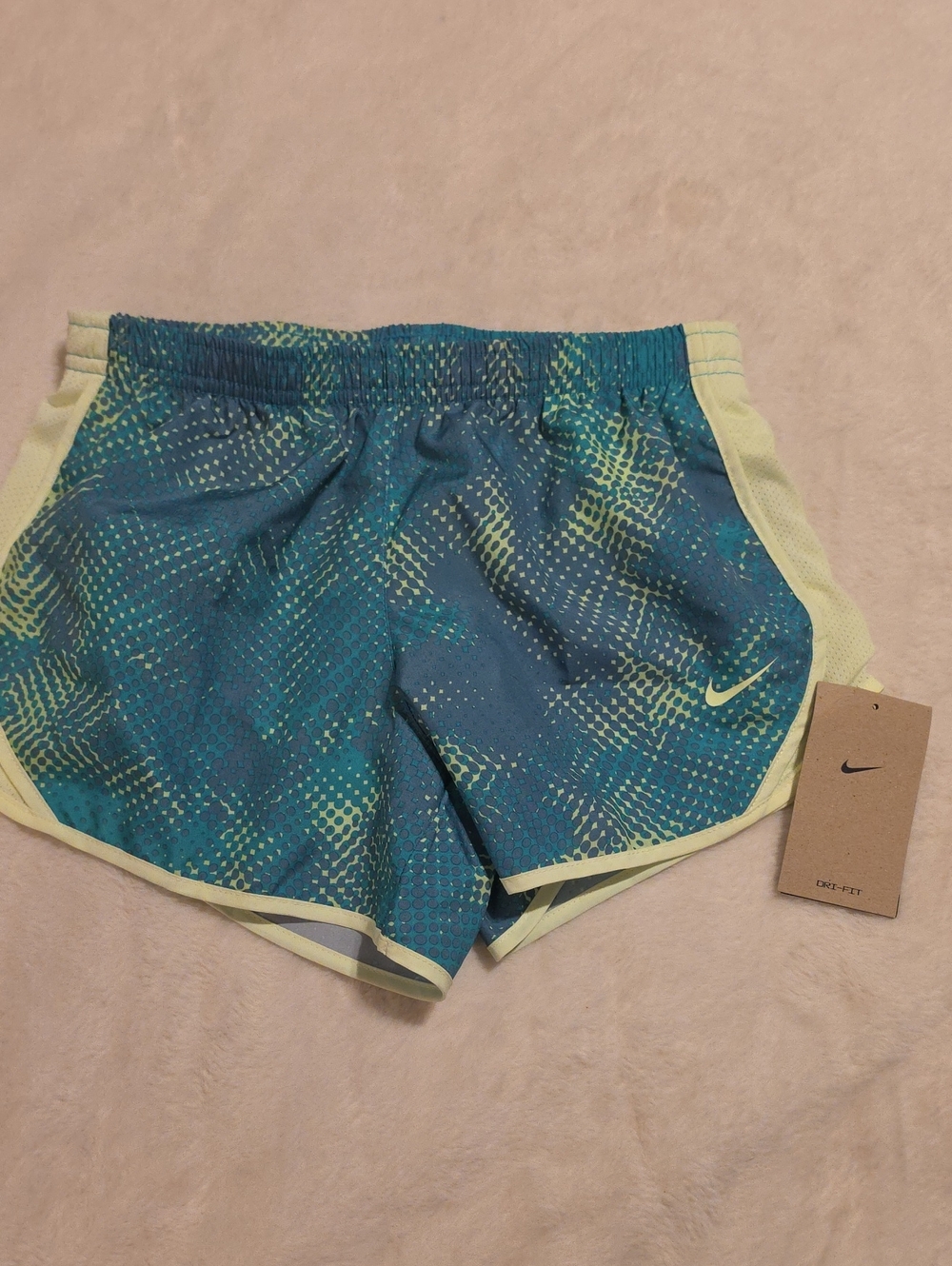 Nike Kid's Teal & Lemon Athletic Dri-FIT Shorts Lined Medium Size